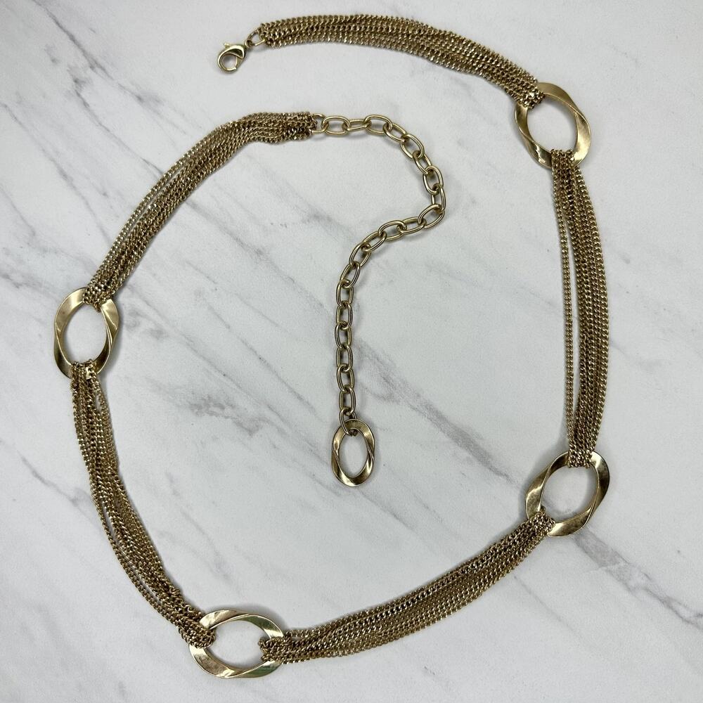 Gold Twisted Oval Ring Multi Strand Chain Belt M/L ✨